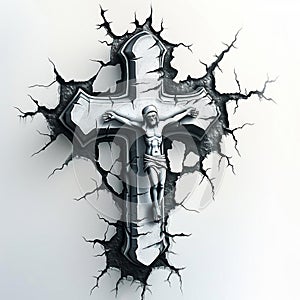 Sculpted Sanctity 3D Cross Tattoo Illustration