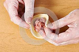 Sculpting of meat dumplings