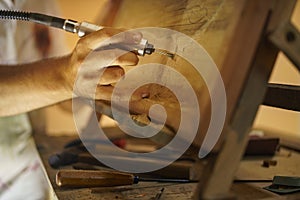 Sculptor Painter Artist Chiseling A Wooden Bas Relief-2