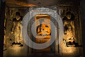 Sculptur of Buddha, Ajanta Temple, India photo