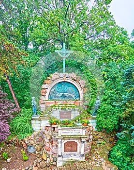 The sculptural composition of Way of the Cross in Jasna Gora`s monastery garden in Czestochowa, Poland