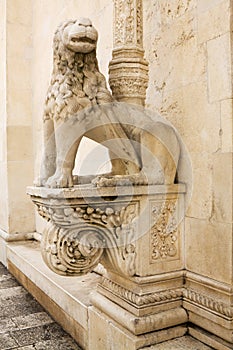 The sculptural detail with lion of the St. James`s cathedral in Shibenik city