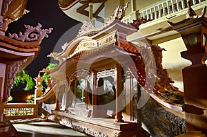 Sculptural exterior composition in Buddhist temple. Vietnam