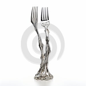 Sculptural Fork Statue With Distorted Figuration And Naturalistic Ocean Waves photo