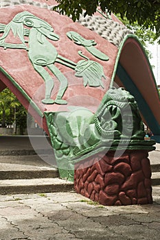 Sculptural Jaguar Corner of the Kiosk in Bernabela Ramos Park in photo