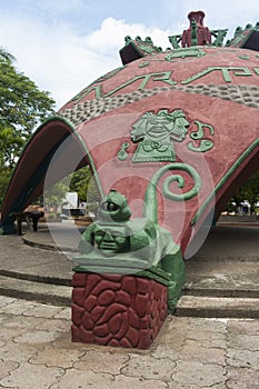 Sculptural Monkey Corner of the Kiosk in Bernabela Ramos Park in photo