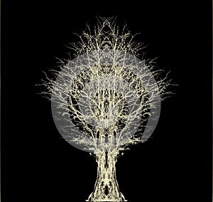 Sculptural white tree silhouette composite.