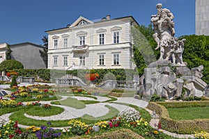 Sculpture of Anchises by his son Aeneas from the burning Troy, Mirabell palace in Mirabellgarten Mirabell gardens, Salzburg,