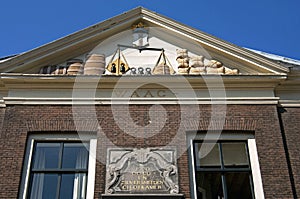 Sculpture on ancient Weigh House in Leiden