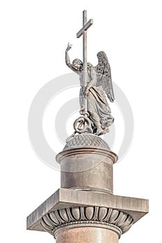 Sculpture of an angel on the Alexander Column in St. Petersburg, Isolated on white