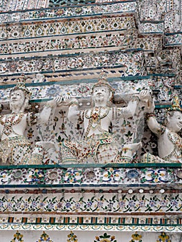 Sculpture Angel in Asia is located Temple name is Wat Arun Ratchawararam Woramahaviharn at Bangkok Thailand,Made of cement  and ti