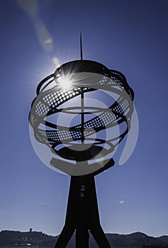 Sculpture of an armillary sphere world machine in the Belem district of Lisbon