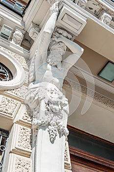 Sculpture of Atlanta. Fragment of the Beloselsky-Belozersky Palace. Saint Petersburg, Russia. A fragment of the