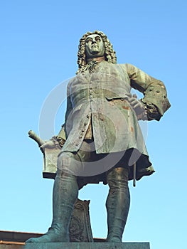Sculpture of baroque composer George Frideric Handel in german Georg Friedrich Haendel in Halle (Saale