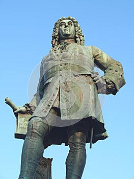 Sculpture of baroque composer George Frideric Handel in german Georg Friedrich Haendel in Halle (Saale
