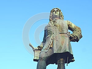 Sculpture of baroque composer George Frideric Handel in german Georg Friedrich Haendel in Halle (Saale