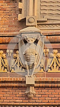 Sculpture of a bat, detail of Arc de Triomf in neo-mudejar style in Barcelona photo