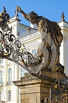 Sculpture Battle of Titans 1850 on gates of Giants Titans in Prague Castle, Czech Republic photo