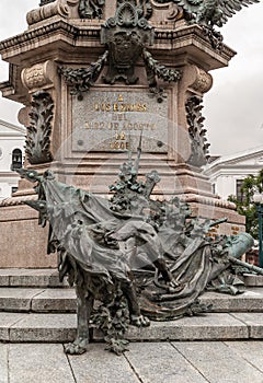 Sculpture at bottom of Independence Monument in center of Plaza Grande, Quito, Ecuador