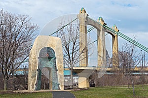 Sculpture and Bridge at Nicollet Island