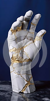 Sculpture of a Broken Marble Stone Hand. Generative ai