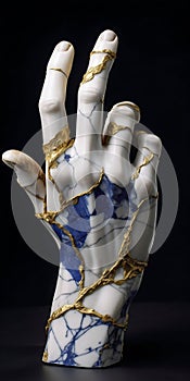 Sculpture of a Broken Marble Stone Hand. Generative ai