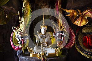 Sculpture carving ancient naga or antique naka statue for thai people travelers travel visit and respect praying blessing wish