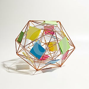 Sculpture casts a shadow on a plain white background emphasizing