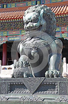 Sculpture of a Chinese lion made of stone. China