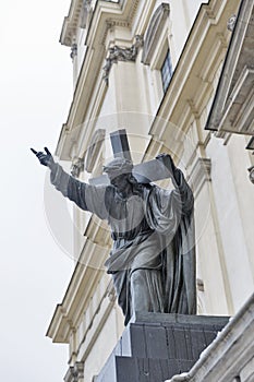 Sculpture of Christ bearing his Cross closeup. Warsaw, Poland.