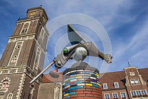 Sculpture and church tower in Coesfeld