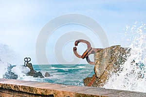 Sculpture `The Comb of the Wind` in the Basque Country of Spain.