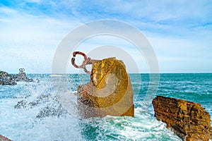 Sculpture `The Comb of the Wind` in Donostia, the Basque Country of Spain.