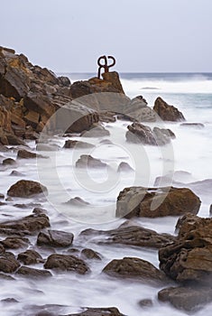 Sculpture of the Comb of the Wind Peine del Viento ,coast of the city of San Sebastian photo