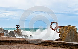 Sculpture The Comb of the winds in San Sebastian , Spain with sc