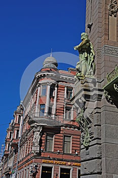 Sculpture on Comedy Theater building on Nevskiy prospect in St. Petersburg