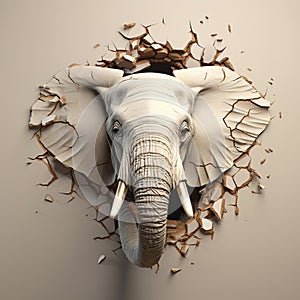 Sculpture cracked elephant head on a clean background. Wildlife Animals. Illustration, Generative AI