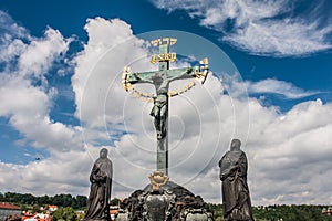 The sculpture of the Crucifix and Calvary, Charles Bridge, Prague
