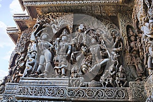 Sculpture of dancing Shiva, Hoysaleshwara temple, Halebidu, Karnataka. view from West.