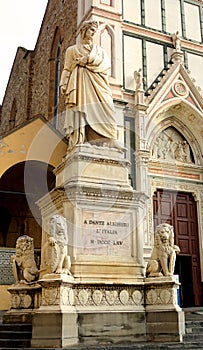 Sculpture of Dante, Outside of the Basilica of Santa Croce Church, Florence, Italy photo