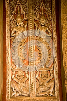 The sculpture door Wat Ho Phra Keo in Vientiane