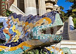 Sculpture of a dragon in Park Guell