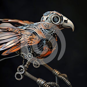 Sculpture of a eagle bird made out of metal pieces