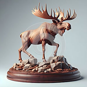 a sculpture of an elk on rocks with its anting