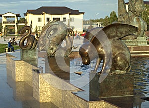 Sculpture on the embankment of the river Yenisei in Kyzyl.