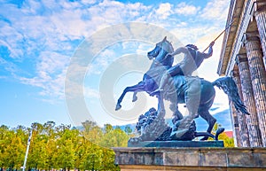 The sculpture at the entrance to Old Museum in Berlin, Germany