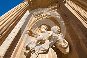 Sculpture in exterior facade of Parish Santa Ana in Penaranda de