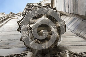 Sculpture at a facade of the Milan Cathedral in Italy