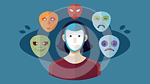A sculpture of a face with interchangeable masks inviting viewers to consider the many personas we adopt for various photo
