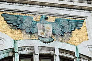 Sculpture on front facade of Palazzo civico, Cagliari, Sardinia